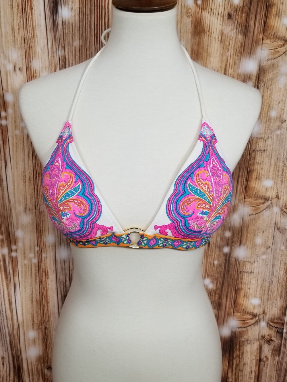 Victoria's Secret Women Med Triangle Bikini White Multi Color Paisley Top Plunge